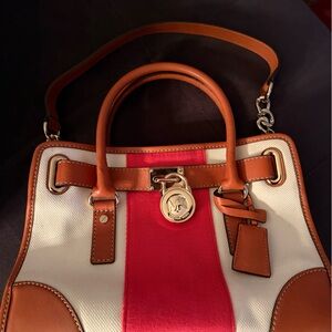 Michael Kors Red and Tan Satchel